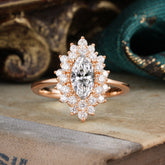 1 Carat Marquise Cut  Lab Diamond Ring Vintage Cluster Wedding Ring